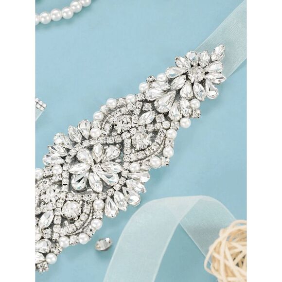 Rhinestone Beaded Wedding Bridal Prom Crystal Applique Sash Waist Belt NEW - Picture 2 of 12